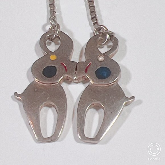 VINTAGE Lucky Kissing Elephants Necklace 925 Silver - Chain 17" Inch Included - Picture 1 of 12